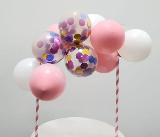 Balloon Cake Topper Arch Kit:  Pink & White Candy Stripe set  (24 balloons)