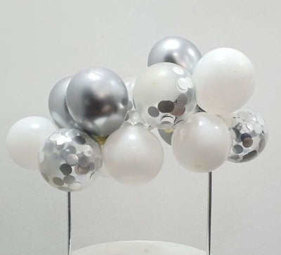 Balloon Cake Topper Arch Kit:   Metallic Silver & White set  (24 balloons)