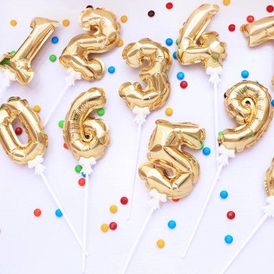 Self inflate Mini Foil Number Balloon Cake Topper- Gold