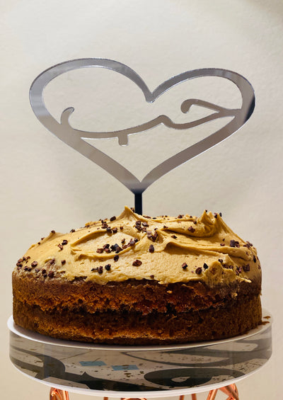 HIB ARABIC LOVE HEART CAKE TOPPER SILVER