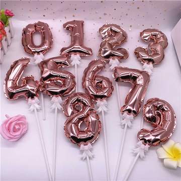 Self inflate Mini Foil Number Balloon Cake Topper- Rose Gold