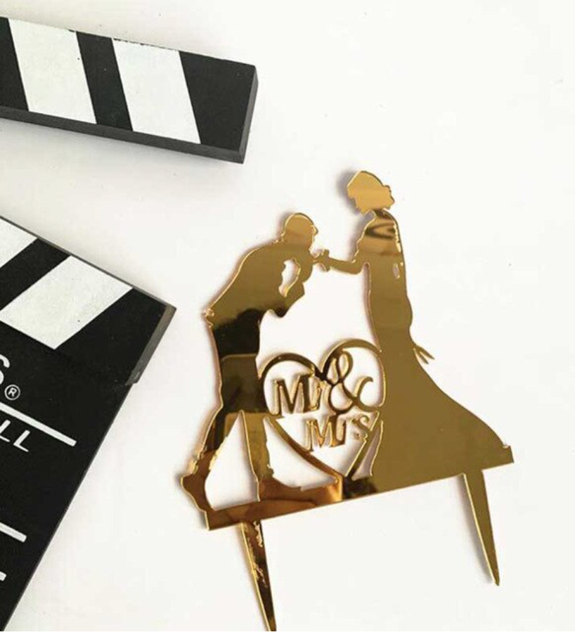 Mr & Mrs Acrylic Cake Topper with heart