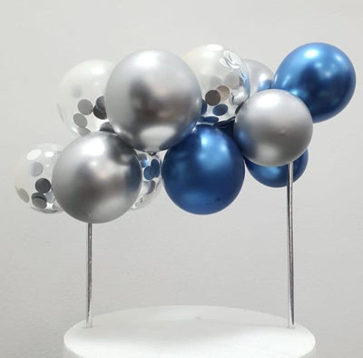 Balloon Cake Topper Arch Kit:  Blue & Silver set  (24 balloons)