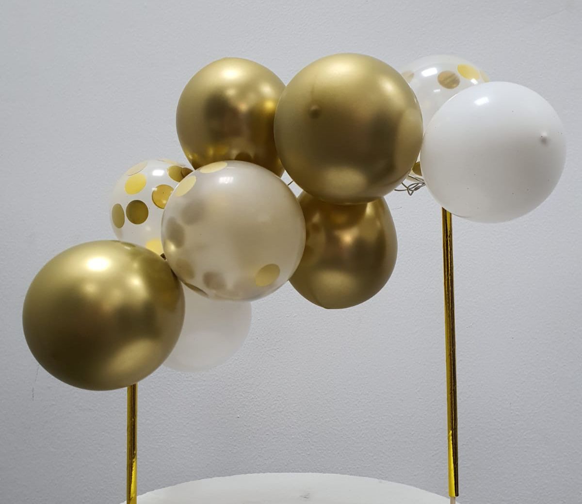 Balloon Cake Topper Arch Kit:  Gold & White  (24 balloons)