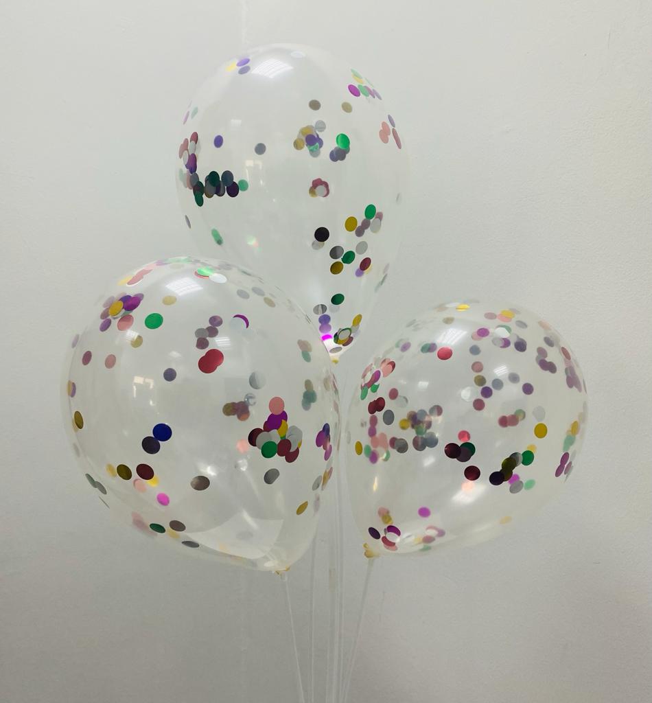 Rainbow Confetti 8-Piece  Latex Balloon Set with Ribbon