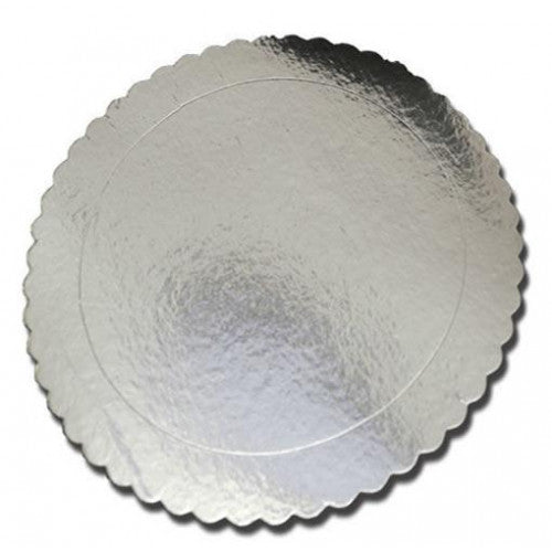 Silver Scallop Mirror Cake Board Textured
