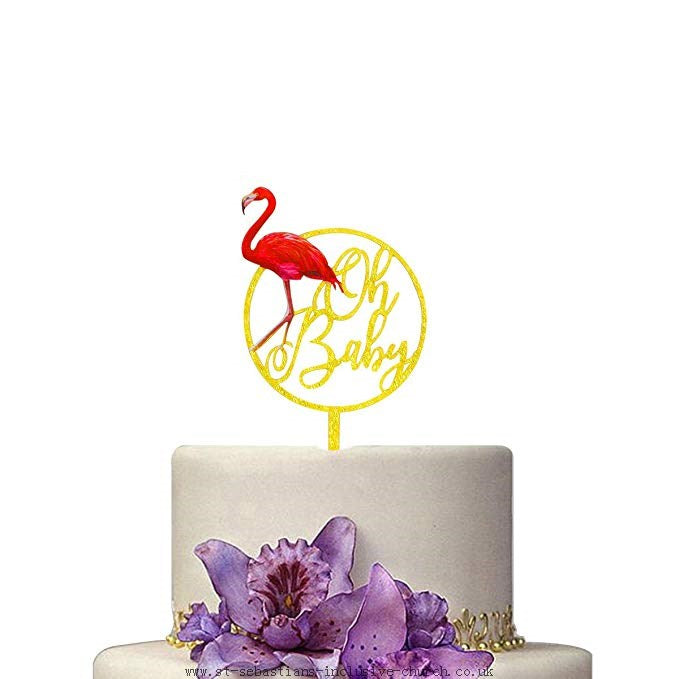 Hawaii Flamingo "Oh Baby" Acrylic Cake Toppers